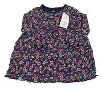 Nové - Tmavomodré květinové bavlněné šaty F&F