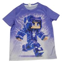 Fialovo-bílé tričko s Minecraft 