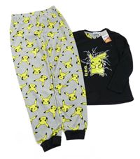Nové - čierno-sivé fleecové pyžama s Pikachu