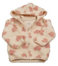 Svetloružová huňatá bunda so srdiečkami a kapucňou Primark