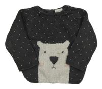 Tmavosivý vzorovaný vlnený sveter s medvedíkom Next