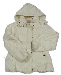 Smetanová šusťáková péřová zimní bunda s kapucí C&A