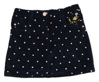 Tmavomodrá bodkovaná á menšestrové sukňa s kvietkami