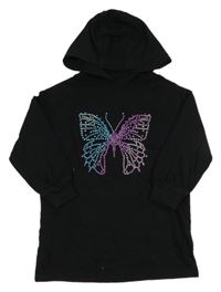 Černá dlouhá mikina s motýlem a kapucí Next
