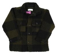 Čierno-olivová kockovaná huňatá košeľová bunda Primark