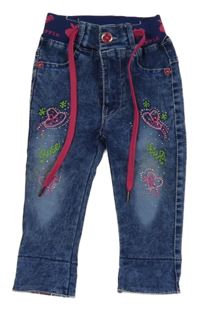 Tmavomodré rifle s kamínky a úpletovým pasem 