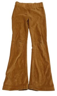 Karamelové sametové žebrované flare kalhoty 