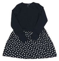 Tmavomodré bavlnené šaty s puntíkatou sukní Name it