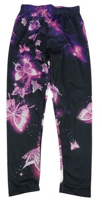 Čierno-ružové športové legíny s motýlikmi