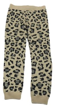 Béžovo-čierne trblietavé leopardí pletené nohavice H&M