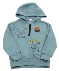 Šedomodrá mikina s pokémony a kapucňou