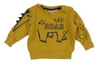 Horčicová mikina s dinosaurom