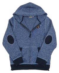 Modrá melírovaná pletená propínací mikina s nášivkou a kapucí Kids