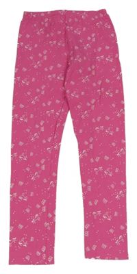 Ružové silnější legíny s koňmi a motýly