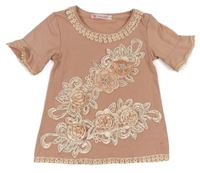 Starůžové tričko s květy a madeirou 