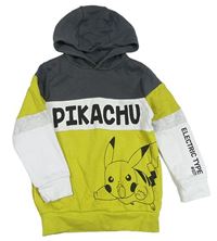 Citronovo-šedo-bílá mikina Pikachu s kapucí 