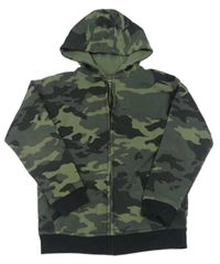 Khaki-černá army propínací mikina s kapucí Primark