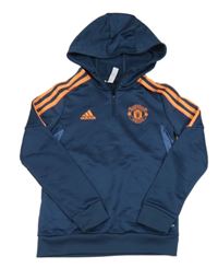 Tmavomodrá funkční fotbalová mikina Manchester United s kapucí Adidas