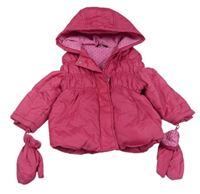 Ružová šušťáková zimná parka s kapucí + rukavice George
