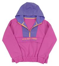 Ružovo-fialová crop bunda s nápisom a kapucňou Dunnes