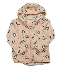 Svetloružová fleecová prepínaci mikina s tučňáky a kapucňou Smile