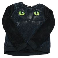 Čierna chlpatá mikina s mačkou H&M