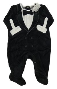 Nové - Černo-bílý sametový společenský overal s motýlkem C&A