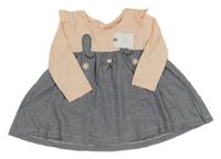 Nové - Pruhovano-broskvové bavlněné šaty se zajíčkem Next