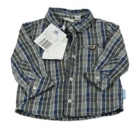 Nové - Šedo-tmavomodrá kostkovaná flanelová košile Chicco