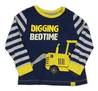 Tmavomodro-pruhované triko s bagrem Harry Bear