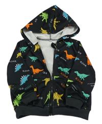 Čierna prepínaci mikina s dinosaurami a kapucňou