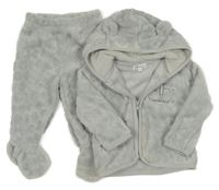 2set - Šedá chlupatá propínací mikina s letadlem a kapucí + polodupky