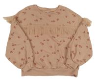 Staroružová oversize mikina s kvety s sieťovinou Next