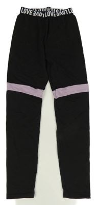 Černo-lila športové legíny s nápisom