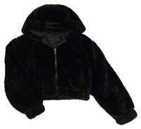 Čierna kožušinová podšitá crop bunda s kapucňou Peacocks