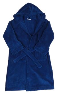 Tmavomodrý plyšový župan s kapucňou a opaskom Bluezoo