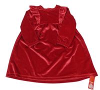 Nové - Červené zamatové šaty s volánikmi Dunnes