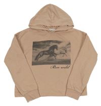 Starorůžová crop mkina s koníky a kapucňou H&M