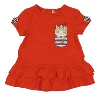 Červené bavlnené vrstvené šaty s mačkou
