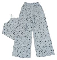 2set - Světlemodré kytičkované volné kalhoty + crop top H&M
