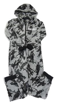 Šedá army chlupatá kombinéza Fortnite s kapucí