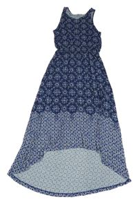 Tmavomodro-biele vzorované dlhé šaty H&M