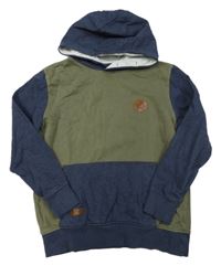 Tmavomodro-khaki mikina s nášivkou a kapucňou Yigga