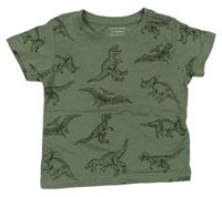 Khaki melírované tričko s dinosaurami PRIMARK