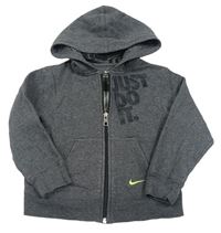 Tmavosivá melírovaná prepínaci mikina s nápismi a logom a kapucňou Nike