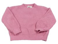 Růžový žebrovaný žinylkový oversize crop svetr H&M