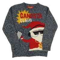 Tmavomodro-biely melírovaný vianočný sveter so Santou PRIMARK