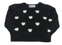 Černý crop svetr s bílými srdíčky H&M