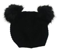 Černá pletená čepice s bambulemi PRIMARK