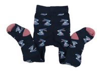 Tmavomodro-starorůžové punčocháče se zajíčky